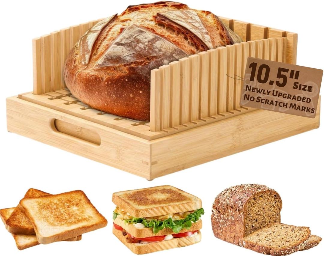 Bread Slicer for Homemade & Sourdough Loaves 10.5 Adjustable Bamboo Bread Cutter, Upgraded Scratch-Free Surface, Perfect for Artisan & Homemade Bread