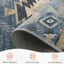 Area Rug 6x9 Rug Machine Washable Rug Non-Slip Low Pile Print Pattern Western Rug for Living Room Bedroom Entryway Tribal Series -Navy/Grey