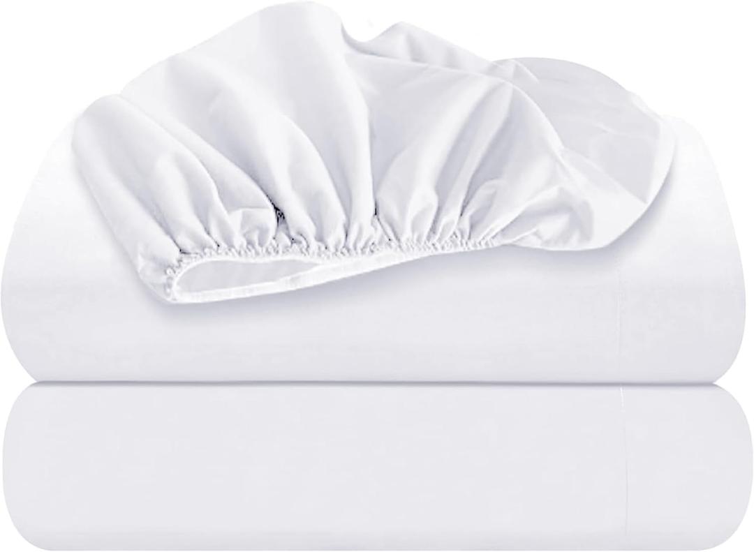 Oakias Twin Fitted Sheets White – Pack of 2 Bottom Sheets – Soft Brushed Microfiber Elastic Sheets for Bed – Shrinkage & Fade Resistant Sheets – Machine Washable