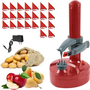 Electric Potato Peeler With 23 Replacement Blades Rotato Express Stainless Steel Automatic Rotating Fruits Fruit Potato Peeler Vegetables Cutter Apple Paring Machine Kitchen Peeling Tool (Red)