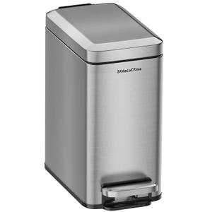 Slim Bathroom Trash Can with Lid Soft Close, Step Pedal, 6 Liter / 1.6 Gallon Stainless Steel Trash Bin, Small Garbage Cans for Bedroom, Office, Kitchen
