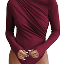 SweatyRocks Women's Bodysuit Mock Neck Casual Ruched Long Sleeve Jumpsuit S