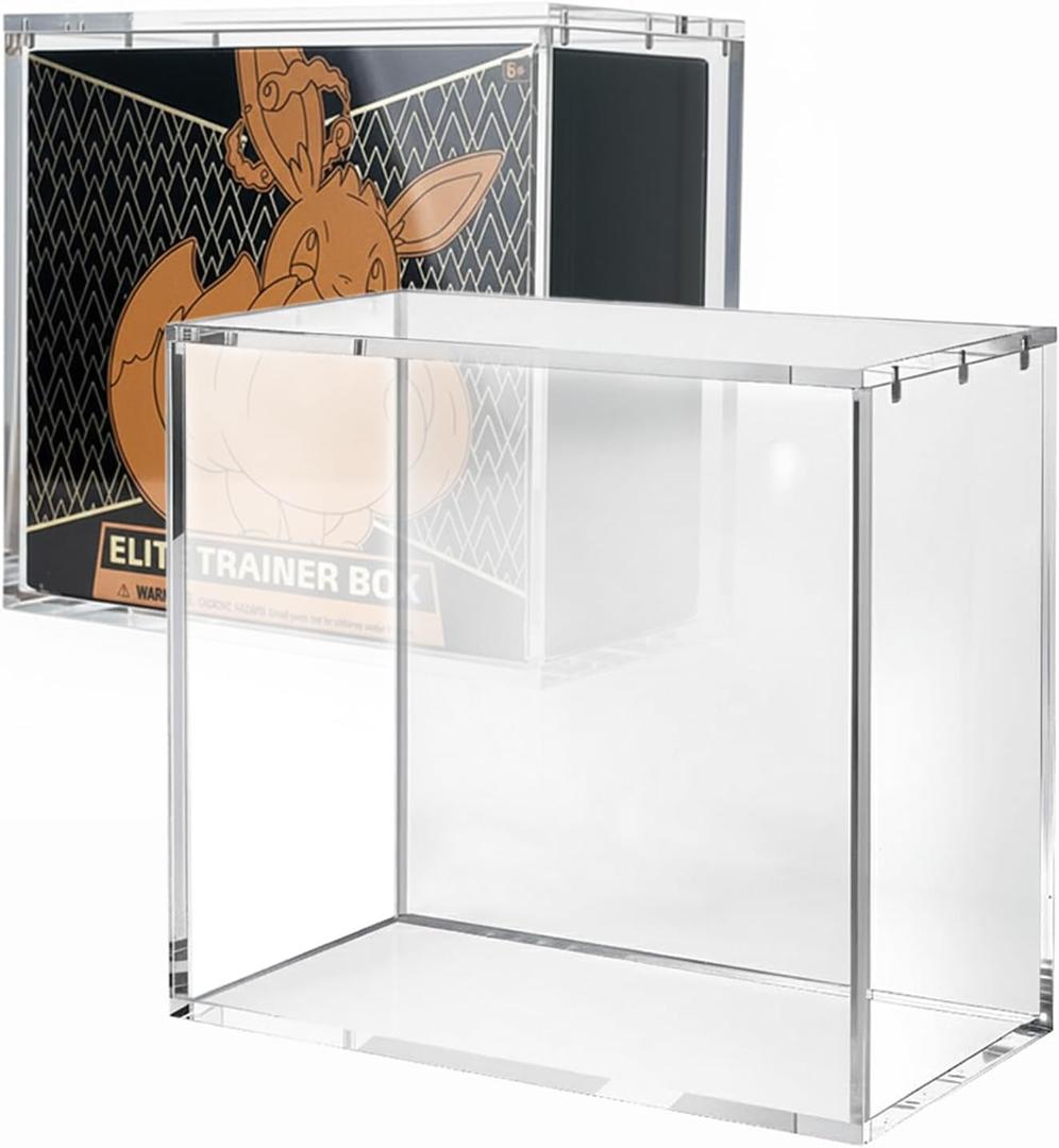 PKMN Booster Box Display Case, Clear Acrylic Protector for Booster Box TCG Trading Card Box | 5mm Thick with Magnetic Lid, UV Blocking & Dust Proof Showcase | Stackable Storage Case