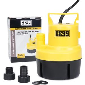 Submersible Sump Pump 1/4 HP 1500GPH Utility Pump Thermoplastic Electric Portable Transfer Water Pump with 10-Foot Cord for Pool Tub Garden Pond Draining Tankless Heater Flushing