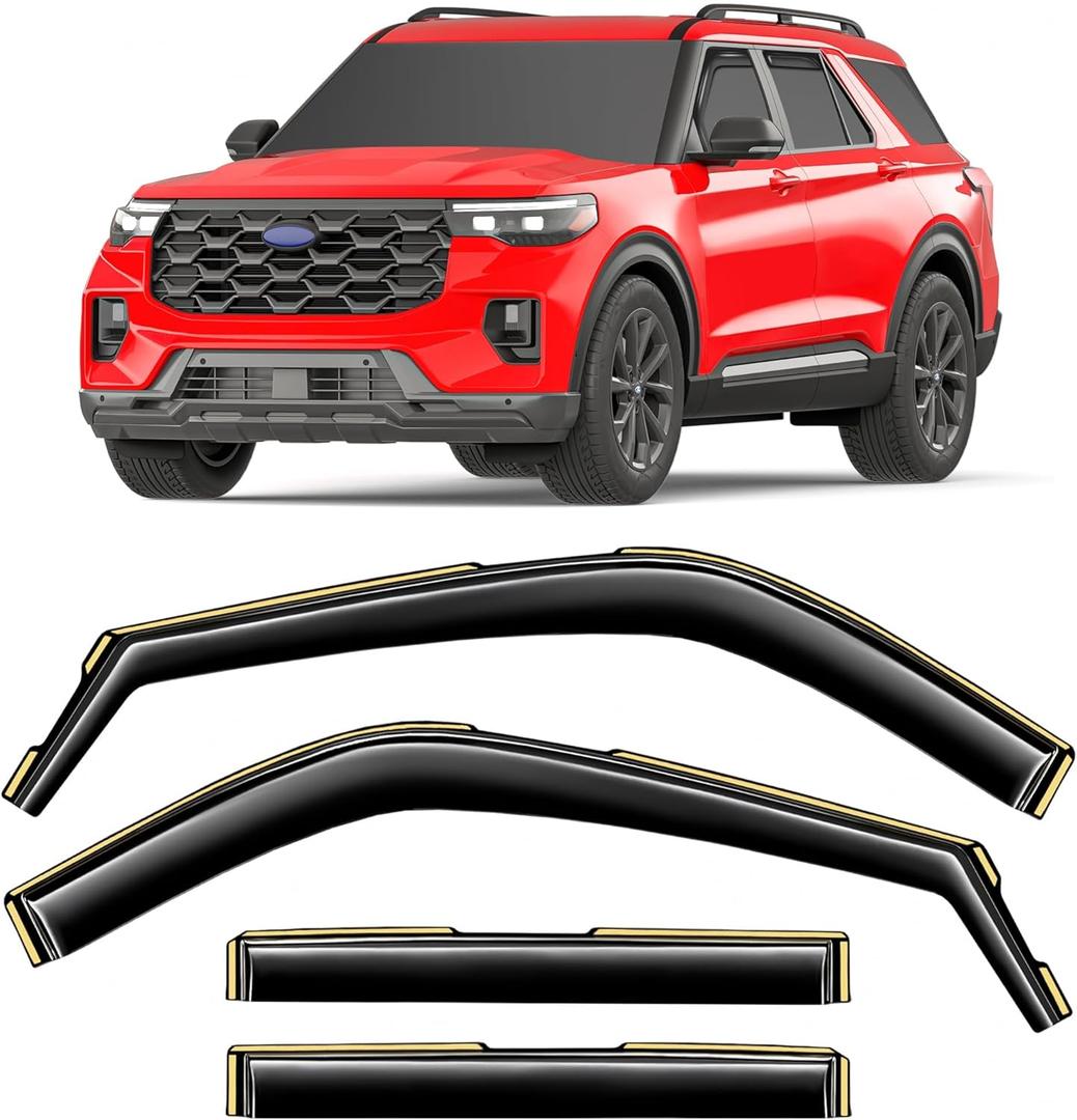 in-Channel Window Rain Guards Fit for Ford Explorer 2020-2026 Rain Guard Extra Durable Window Visor Window Deflectors Vent Visors Vent Shades Exterior Car Accessories