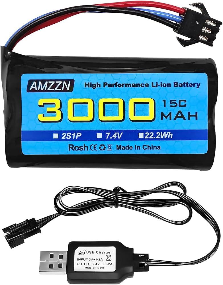 AMZZN 7.4V 3000mAh 35C 2S T-Plug Lipo Battery with USB Charging Cable for RC Car,Truck Model Car,Remote Control Boat,RC Quadcopter Qircraft,FPV Drone Battery