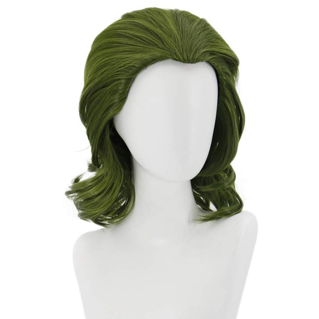 Men's Green Wig Short Wavy Dark Green Wig for Men Boys Synthetic Hair Wigs Cosplay Costume Wigs