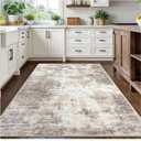 IOHOUZE Abstract Area Rugs 5x7 Ft Washable Rugs for Living Room, Non Slip Dining Room Rug, Printed Faux Wool Rugs for Bedroom, Floor Carpet for Office Nursery Playroom, Beige Brown