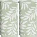 Artoid Mode 2 Pcs Beige Green Leaves Jacquard Hand Towels for Bathroom, 100% Cotton Soft Absorbent Bathroom Decor Towels, 13.7 x 29.5 Inch