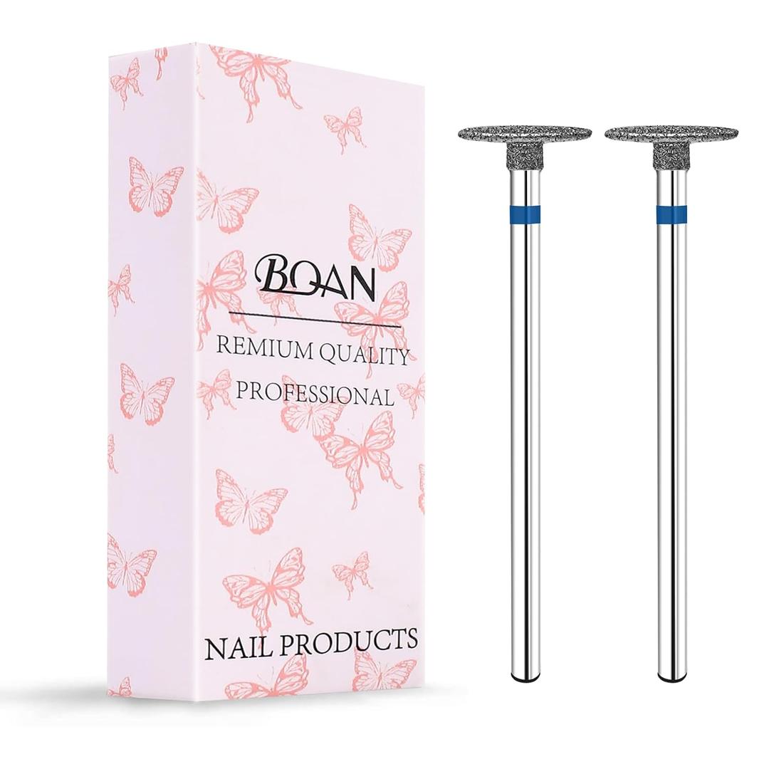 BQAN 2Pcs Nail Drill Bits Diamond Cuticle Removal Bit for Acrylic Nails Manicure Nail Prep and Nail Gel Polish Remover, 3/32" Shank -Silver Saucer- (Silver Flat Conical)