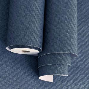 Haimin Fabric Wallpaper Textured Contact Paper (24in X 393in) Navy Blue Grasscloth Wallpaper Peel and Stick Faux Linen Wall Paper Self-Adhesive Vinyl Looks Like Woven Straw