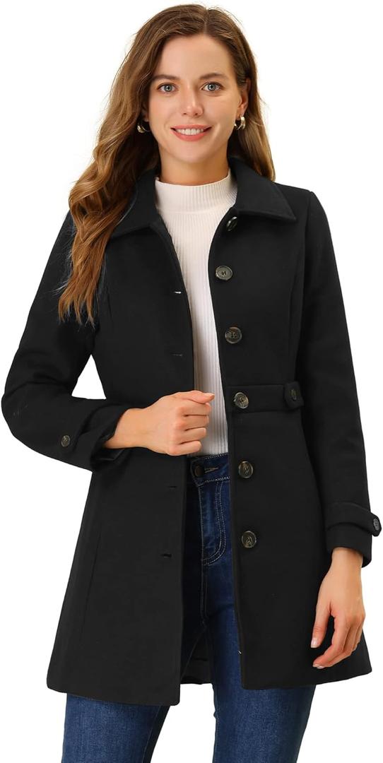 Allegra K Women's Winter Classic Outwear Overcoat with Pockets Single Breasted Pea Coat, Size: Small