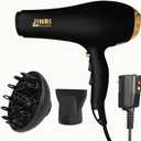 Blow Dryer - JINRI 2000W Diffuser Hair Dryer for Salon & Personal Use  Powerful, Fast Drying with Diffuser & Nozzle for Women & Men, ALCI Safety Plug, Black