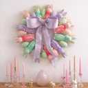 Zeyune Easter Door Wreath, 13 Inch Easter Flocked Bunny Wreaths Spring Hanger Wall Wreath Decor for Front Doors Home Farmhouse Porch Wall Indoor Outdoor Window Bunny Decorations