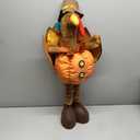 Glitzhome Thanksgiving Turkey Plush Standing Table Decor with Telescoping Legs, Orange