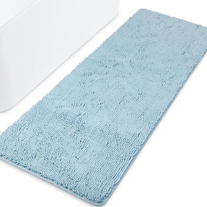 Baby Blue Bathroom Rugs – Thick Chenille Bath Mats 2x5ft | Absorbent and Washable Bath Rug Non-Slip, Plush Rugs for Bathroom Floor, Shower, Sink