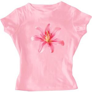 RoseSeek Girl's Floral Graphic Crop Tops Tees Short Sleeve Crewneck Cute Slim Fit T Shirt Summer Tops