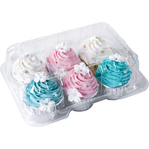 ONE MORE Clear Cupcake Boxes 6 Cavity Holder, Large 6 Compartment Muffin Containers Plastic Cupcake Carrier with Deep Dome 4" High Safe Eco-friendly Material Pack of 15