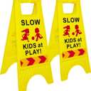 Slow Kids at Play Sign, Children at Play Safety Signs with Double-Sided Text and Graphics with Reflective Tape for Street Neighborhoods Schools Park Sidewalk Driveway Yellow 2Pack, Medium