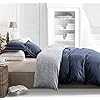 SLEEPBELLA Duvet Cover Twin Size, 600 Thread Count Cotton Navy & Grey Printed with Luxurious Blue Leaves Pattern Reversible Botanical Comforter Cover Sets, Bedding Set 2Pcs (Twin, Navy-Blue Leaves)