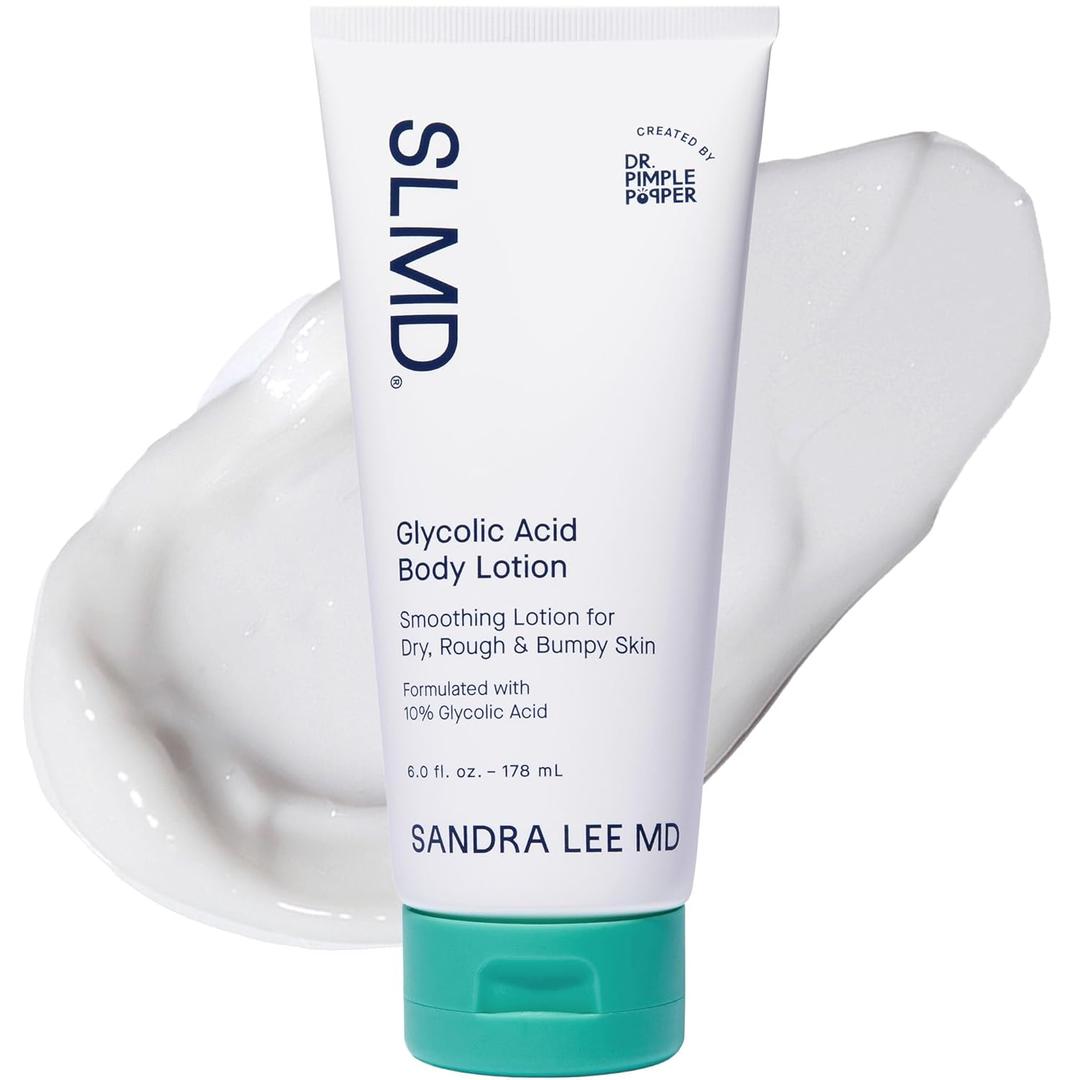 SLMD by Dr. Pimple Popper | Glycolic Acid Body Lotion | Exfoliating Glycolic Acid Lotion Body for Rough, Bumpy Skin and Skin Prone to KP, Ingrown Hairs, Shaving Bumps | 10% AHA - 6 fl. oz.