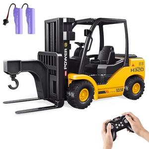 KIDDITOY 9-Channel Remote Control Forklift Truck – 1:18 Scale Construction Toy, Realistic Lights & Sounds, High-Grip Rubber Tires, Lift & Transport Action, 100-Minute, for Kids & Adults Birthdays