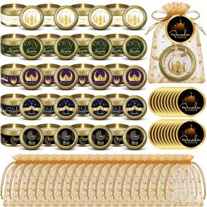 MTLEE 20 Set Ramadan Mubarak Scented Candle with Organza Bag and Cards Ramadan Gifts Eid Candles Muslim Scented Light Islamic Party Favors Gifts for Home Muslim Islam Festival Holiday Decor (Gold)