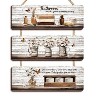 Pigort Rustic Bathroom Wall Decor Wooden Soak Relax Unwind Breathe Plaque Wall Arts Decorations Cutout Farmhouse Sign for Toilet Dressing Room Laundry Room (Brown)
