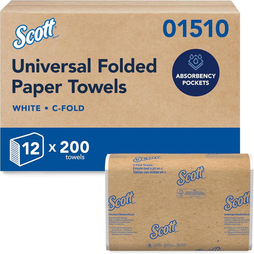 Scott Professional Essential C-Fold Folded Paper Towels, Bulk (01510), Fast-Drying Absorbency Pockets, 13.15"x10.125" Towel, White (200 Sheets/Pack, 12 Packs/Case, 2,400 Sheet Total)