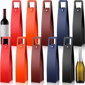 FillTouch 10 Pcs Leather Wine Gift Bags Reusable Leather Wine Tote Carrier Single Bottle Champagne Beer Protector Gift Bags for Parties Birthdays Wedding Christmas(Multicolor,Classic Style)