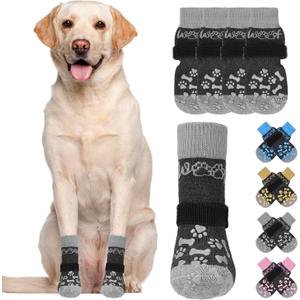 KOOLTAIL Dog Socks Shoes for Hot Pavement to Prevent Licking Paws, Winter Dog Boots&Paw Protector for Hardwood Floors Anti Slip,Traction Control Grip Booties for Small Medium Large Senior Dog,Black XL (Grey)
