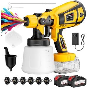 Paint Sprayer Cordless, 650W High-Efficiency Electric Spray Paint Gun with 2x4.0Ah Batteries & 6 Brass Nozzles, Easy to Clean & Use, 3 Spray Patterns for Furniture, Walls, Fences, DIY Home Projects