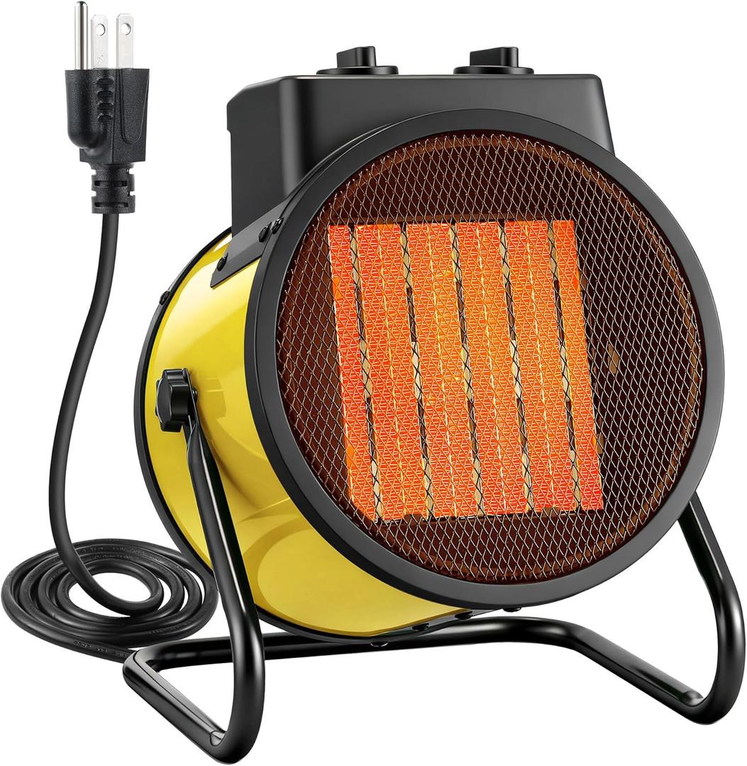 Electric Heater for Indoor Use, 1500W Quick Heating Portable Garage Heater with 90 Adjustable Angle, Space Warmer Suitable for Greenhouse Garage Tent Indoor Outdoor(Yellow,1 Pcs)