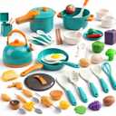 60Pcs Kids Mini Play Kitchen Accessories, Pretend Cooking Play Set with Cookware, Tableware & Fruit & BBQ Sets, Learning Gift for Boys, Girls, Toddlers,Green