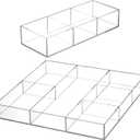 Peohud 2 Pack Acrylic Drawer Organizer Tray, 6/3 Section Clear Makeup Tray Organizer for Drawer, Junk Drawer Storage for Office Desk Supplies and Accessories