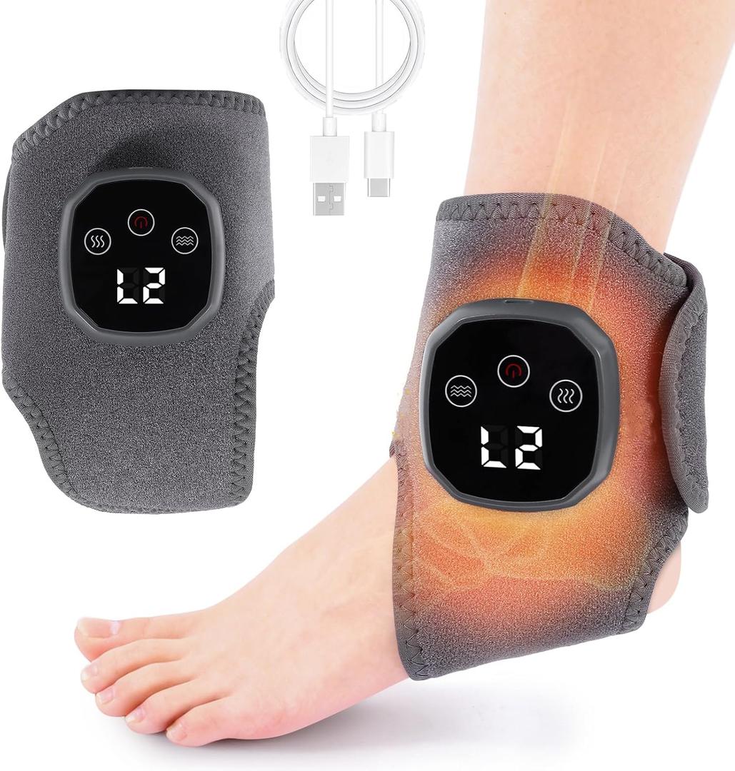 Foot Triple Method Massager, 2-in-1 Foot Massager for Neuropathy, Foot and Ankle Massager with 3 Vibration Mode & 4 Heat Levels, Portable Feet Massage Home Travel All Ages Ankle Massage