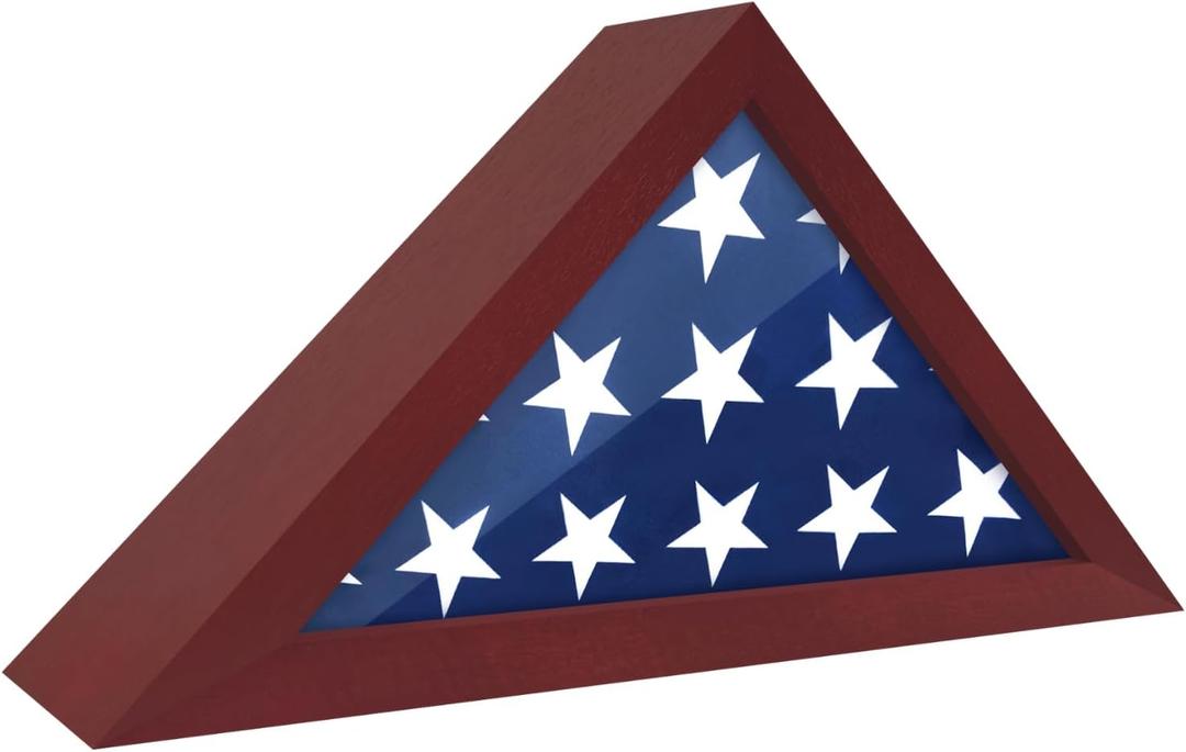 Flag Case - Small Solid Wood Military Flag Display Case for 3'x5' American Veteran Burial Flag with Polished Plexiglass