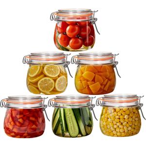 16 oz Wide Mouth Glass Jars with Airtight Lids,6 Pack Pickle Jar Clear Canister for Canning,Preserving,Fermenting,Pickling