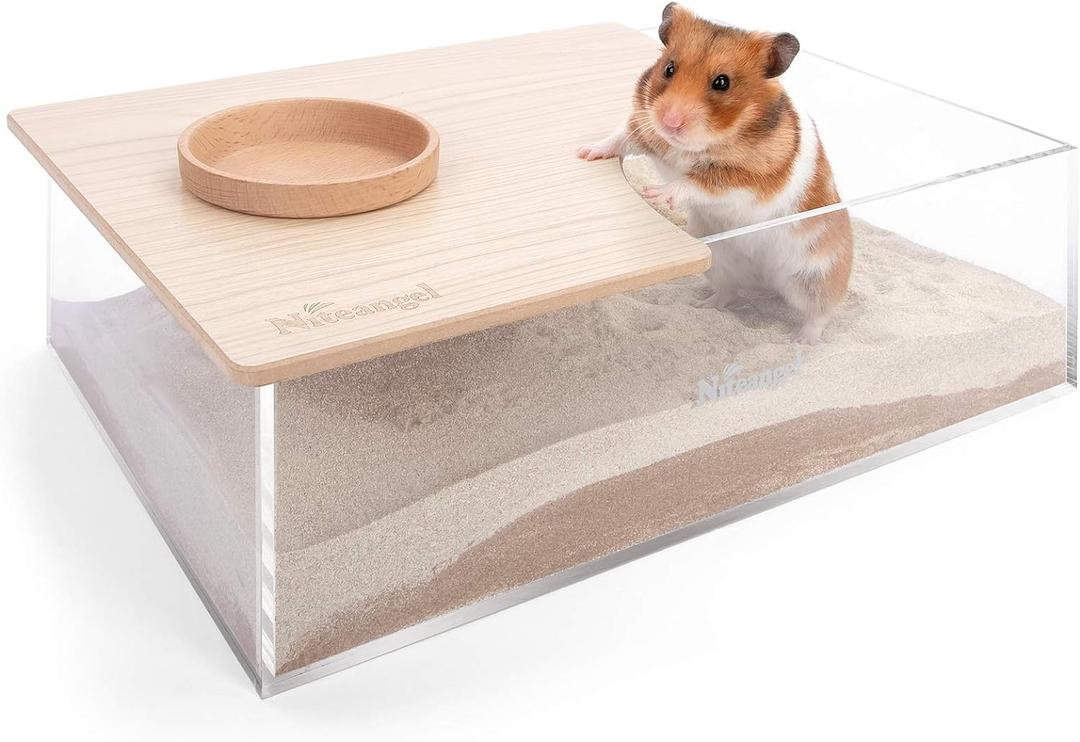 Niteangel Animal Sand-Bath Box: - Acrylic Critter's Sand Bath Shower Room & Digging Sand Container for Hamsters Mice Lemming Gerbils or Other Small Pets (Rectangle, Burlywood) (Rectangle, Burlywood)