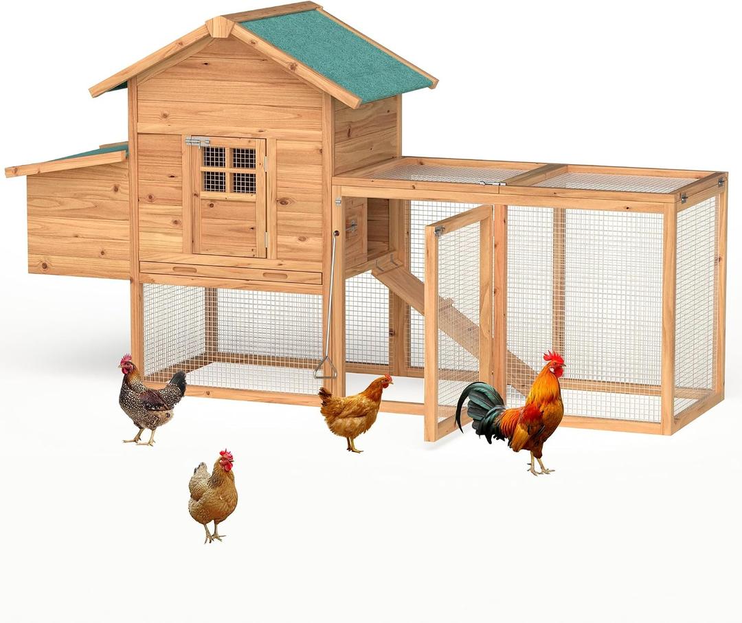 GOJOOASIS Wooden Chicken Coop for 2-5 Chickens Outdoor Wooden Hen House Poultry Pet Hutch for Backyard Outdoor w/Tray Run Cage & Nesting Box(A)
