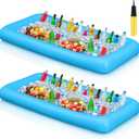 Leitee 2 Pcs Inflatable Serving Bar with Drain Plug 52 x 24 x 5'' Inflatable Ice Serving Buffet Bar with Inflator for Party Food Cooler Buffet Drink(Blue)