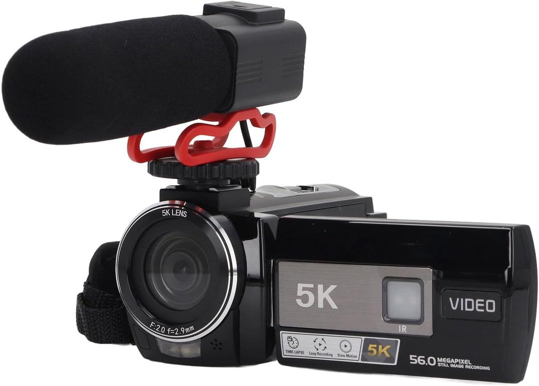 ASHATA 56MP Digital Camera for Photography and Video, 25Fps 5K Vlogging Camera Camcorder, 18x Digital Zoom, 3 Inch Fill Light, Anti Shake, Travel Camera Recorder