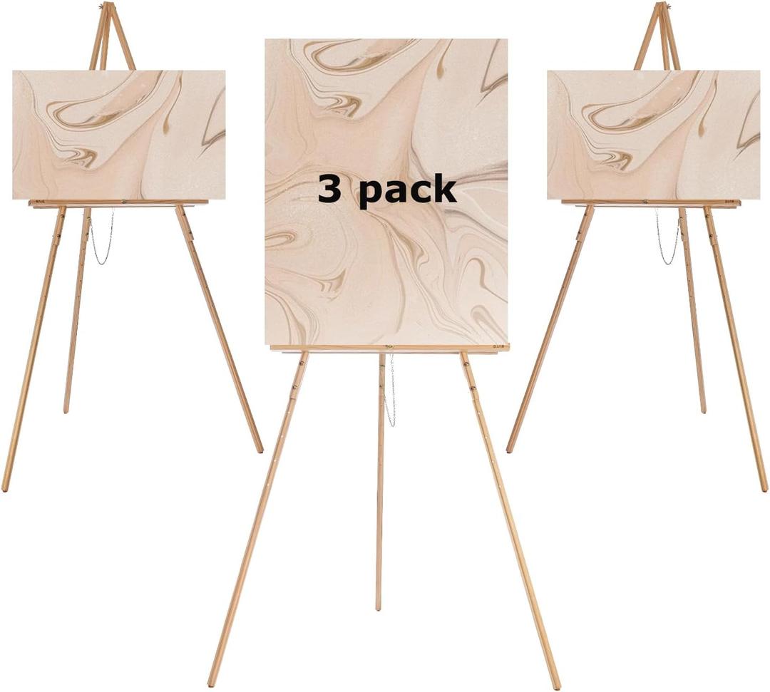 3 Pcs 63" Wooden Easel Stand for Sign, Dual-use Adjustable Height, Wood Floor Display Easel for Wedding, Welcome Board, Poster, Picture, Photo- Natural