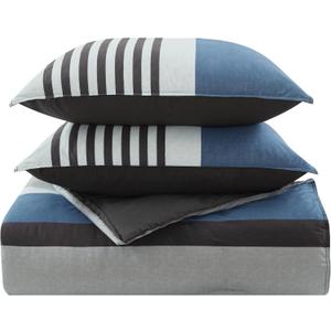 Nautica - King Size Comforter Set, Cotton Reversible Bedding with Matching Shams, Bedding Set for All Seasons (Rendon Charcoal, King)