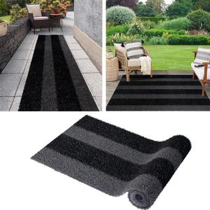 LITA Artificial Grass Outdoor Rug Artificial Turf Customized 3 x 5 Feet, Black-Gray Zebra Stripe Fake Grass, 0.8" Pile Height Astroturf Carpet Mat for Patio Balcony Pool Deck Playground Tennis