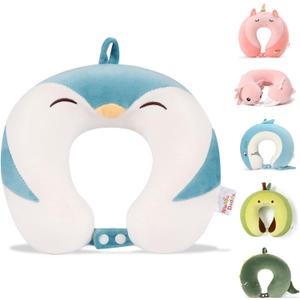 Niuniu Daddy Travel Neck Pillow - Pure Memory Foam Neck Support for Airplane, Car, Train Travel - Penguin Design for Kids 8+, Teens and Adults (9-12 Y/O, Penguin)