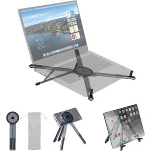 koolehaoda Portable Laptop Stand for Desk & Travel, CNC Aluminum Foldable Computer Riser Magnetic Grip Multi-Angle Support Stand for MagSafe,MacBook,iPhone,iPad, 416" Phones,Tablets and Laptops