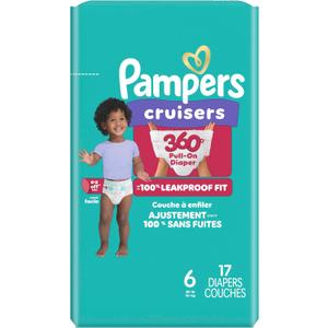 Pampers Diapers - Cruisers 360 - Size 6, 17 Count, Babyproof up to 100% Leakproof Pull-On Diaper 