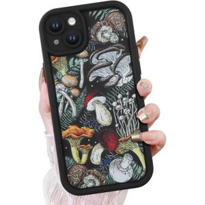 KANGHAR Black Case for iPhone 15 Plus Case, Cute Mushroom Art Design Soft TPU Shockproof Protective for Women Girls Slim Phone Cover