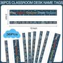 36Pcs Rainbow Boho Name Tags for Classroom,Inspirational Student Name Plates for Classroom Elementary Kindergarten Nameplates,Back to School Waterproof Repeatable Adhesive Student Name Tags10x3 Inch